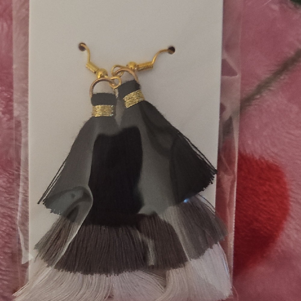 Elegant Black and Gray Tassel Earrings